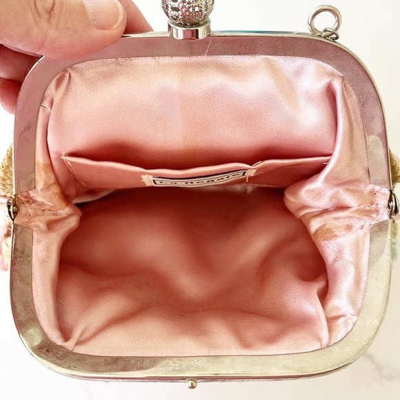 LA REGALE vintage woven purse brown pink green silver chain - Picture 7 of 7